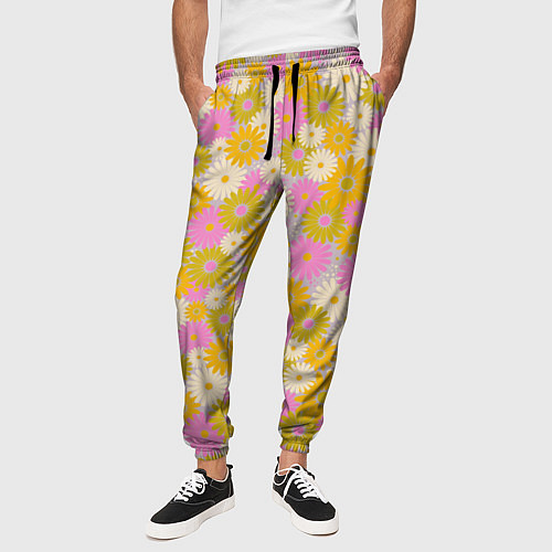 Мужские брюки Разноцветный цветочный паттерн / 3D-принт – фото 3