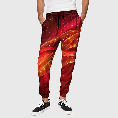 Мужские брюки Красные и оранжевые линии с золотым блеском / 3D-принт – фото 3