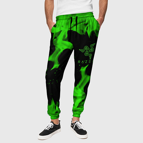 Мужские брюки Razer зелёный огонь / 3D-принт – фото 3