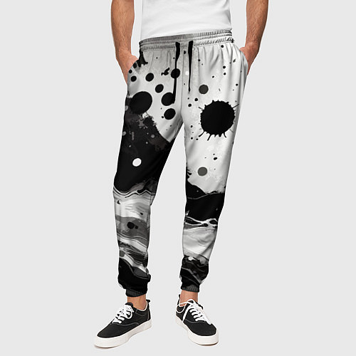 Мужские брюки Чёрно-белая абстракция - кляксы / 3D-принт – фото 3