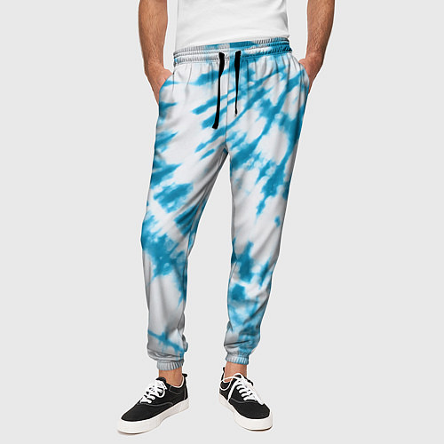 Мужские брюки Тай-дай бело-синий / 3D-принт – фото 3