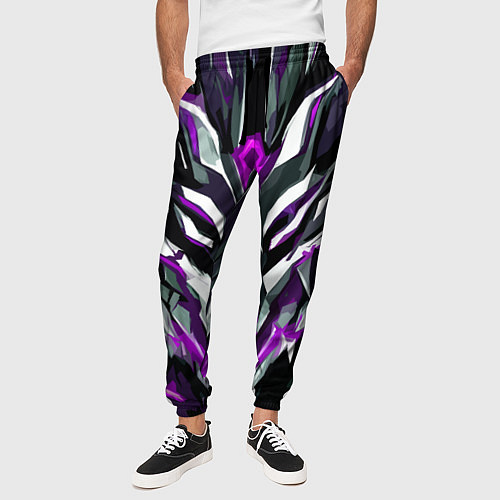 Мужские брюки Хаотичная фиолетово-белая абстракция / 3D-принт – фото 3