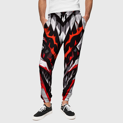 Мужские брюки Хаотичная красно-белая абстракция / 3D-принт – фото 3