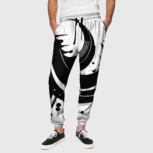 Мужские брюки Чёрно-белая экспрессивная абстракция / 3D-принт – фото 3