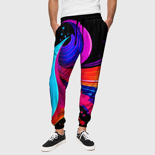 Мужские брюки Неоновая красочная абстракция - нейросеть / 3D-принт – фото 3