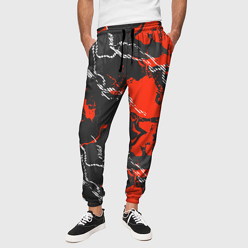 Мужские брюки Абстракция красное на черном / 3D-принт – фото 3