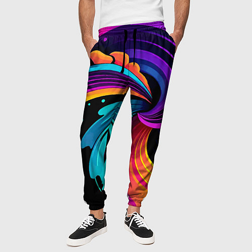 Мужские брюки Яркая красочная абстракция - нейроарт / 3D-принт – фото 3