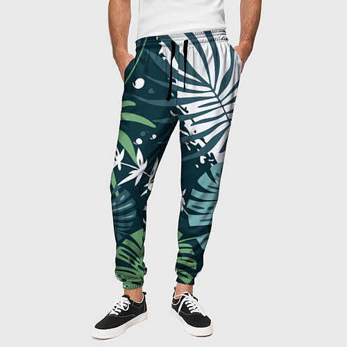 Мужские брюки Листья тропических джунглей абстракция / 3D-принт – фото 3