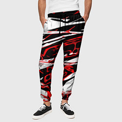 Брюки на резинке мужские Красно-чёрная агрессивная абстракция на белом фоне, цвет: 3D-принт — фото 2