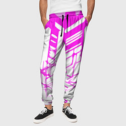 Брюки на резинке мужские Агрессивные розовые полосы на белом фоне, цвет: 3D-принт — фото 2