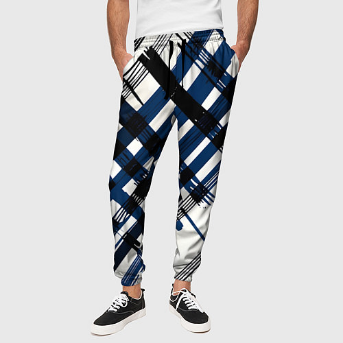 Мужские брюки Косая клетка бело-синяя / 3D-принт – фото 3