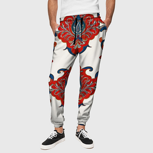 Мужские брюки Узор красно-синий на белом фоне / 3D-принт – фото 3