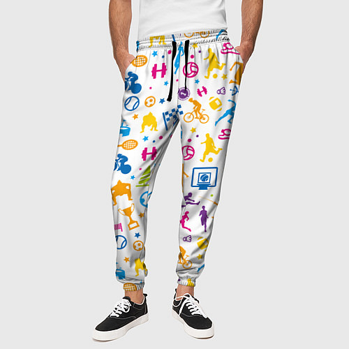 Мужские брюки Все виды спорта на белом фоне / 3D-принт – фото 3