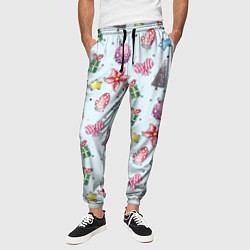 Брюки на резинке мужские Новогодний фон, цвет: 3D-принт — фото 2