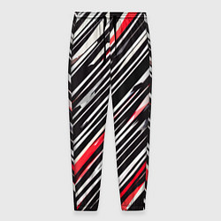 Мужские брюки Диагональные красно-белые полосы на чёрном фоне