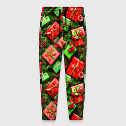 Брюки на резинке мужские Новогодние подарки в коробках, цвет: 3D-принт