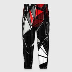 Брюки на резинке мужские Красно-белые рельефные треугольники на чёрном фоне, цвет: 3D-принт