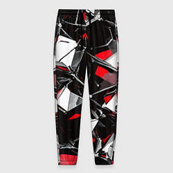 Брюки на резинке мужские Красно-белый паттерн на чёрном фоне, цвет: 3D-принт