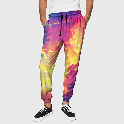 Мужские брюки Розовые облака на синем небе / 3D-принт – фото 3