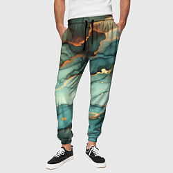 Брюки на резинке мужские Бирюзовый узор с оранжевыми вставками, цвет: 3D-принт — фото 2