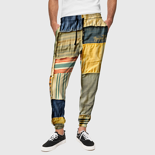 Мужские брюки Пэчворк в желтых оттенках / 3D-принт – фото 3