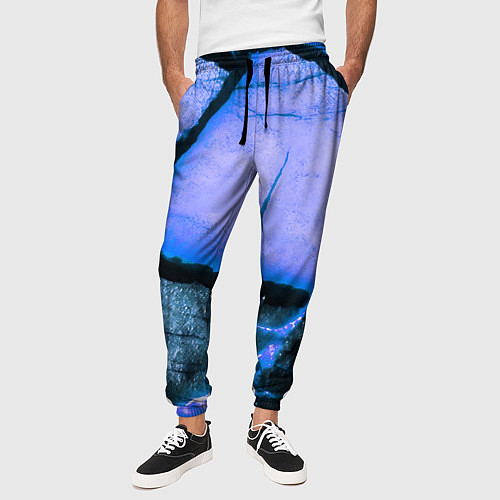 Мужские брюки Трещины на абстрактном синем фоне / 3D-принт – фото 3