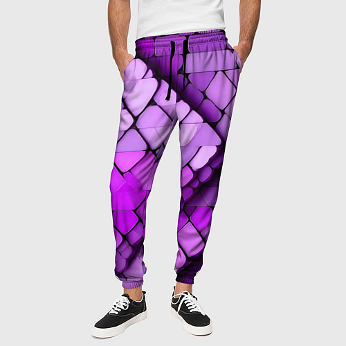 Мужские брюки Фиолетовые рельефные плитки / 3D-принт – фото 3