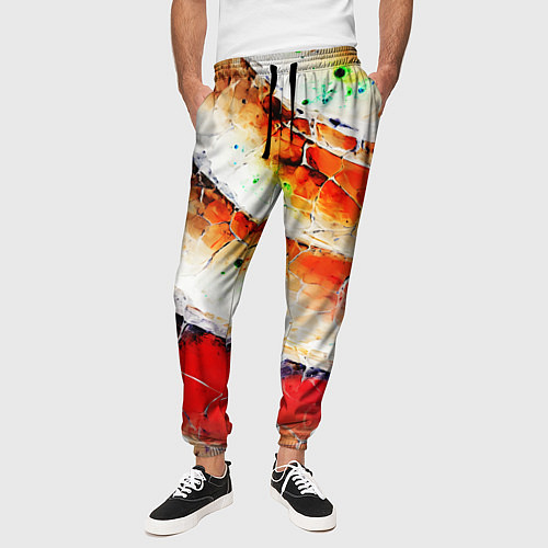 Мужские брюки Красно-белая волнистая абстракция / 3D-принт – фото 3