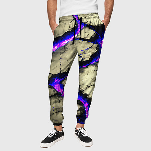 Мужские брюки Треснувший камень фиолетовый / 3D-принт – фото 3
