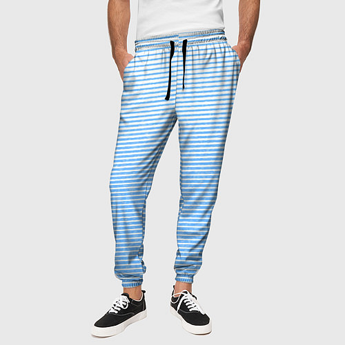 Мужские брюки Белый с голубым текстурный в полоску / 3D-принт – фото 3