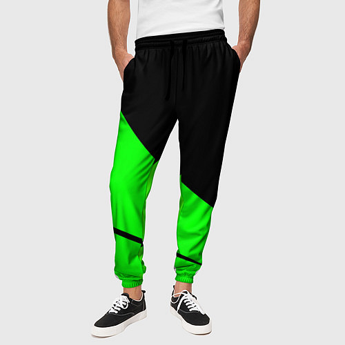 Мужские брюки Чёрный с зелёным двуцветный / 3D-принт – фото 3