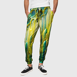 Брюки на резинке мужские Золотисто-зеленые потеки, цвет: 3D-принт — фото 2