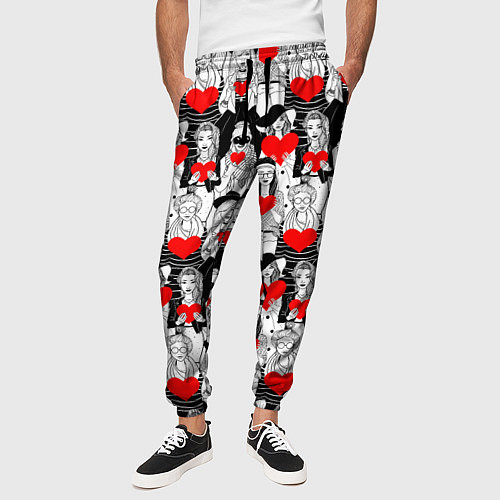 Мужские брюки Девушки держат сердца / 3D-принт – фото 3