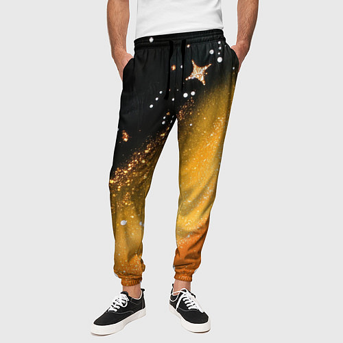 Мужские брюки Черно-оранжевая блестящая текстура / 3D-принт – фото 3