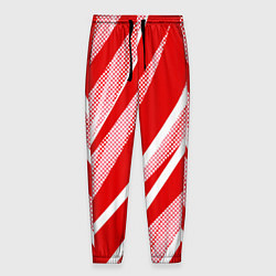Брюки на резинке мужские Красно-белый абстракция с полосами, цвет: 3D-принт