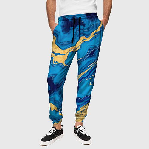 Мужские брюки Синий мрамор с золотом / 3D-принт – фото 3