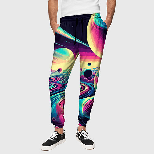 Мужские брюки Неоновый разноцветный космос / 3D-принт – фото 3