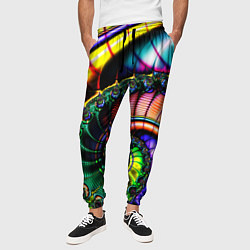 Брюки на резинке мужские Фрактальный узор неоновый, цвет: 3D-принт — фото 2
