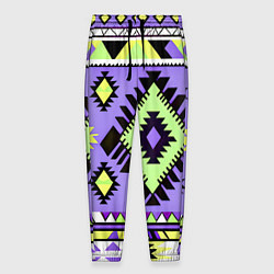 Мужские брюки Геометрический сиренево желтый орнамент ацтеков
