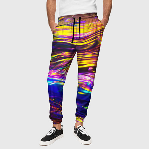 Мужские брюки Неоновые полосы текстура / 3D-принт – фото 3