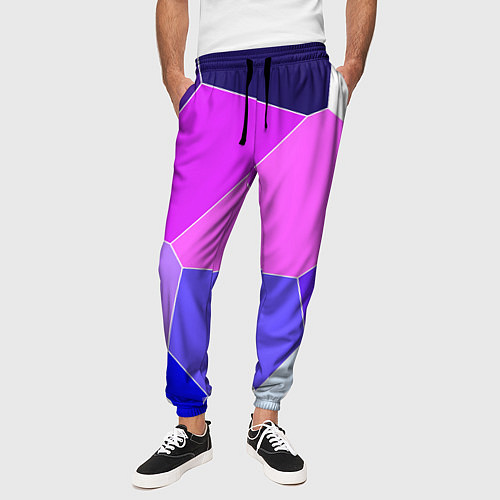 Мужские брюки Сине-розовый крупные фрагменты / 3D-принт – фото 3