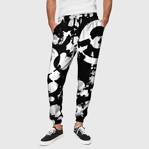 Мужские брюки Модная чб абстракция - нейроарт / 3D-принт – фото 3