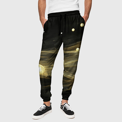 Мужские брюки Золотистый свет на черной текстуре / 3D-принт – фото 3