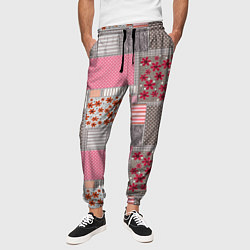 Брюки на резинке мужские Розово-серые разноцветные лоскуты, цвет: 3D-принт — фото 2