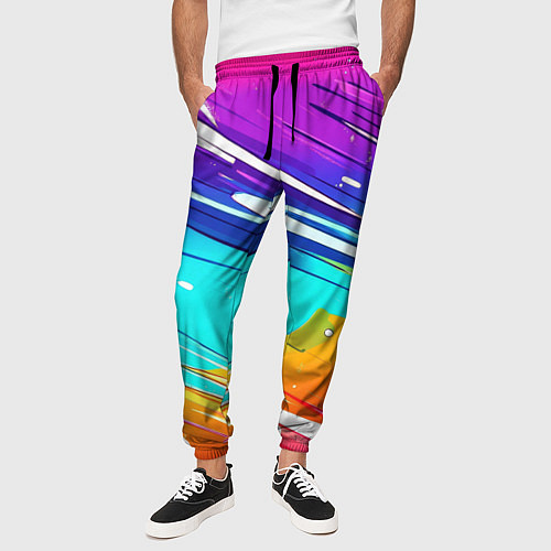 Мужские брюки Радужные брызги краски текстура / 3D-принт – фото 3