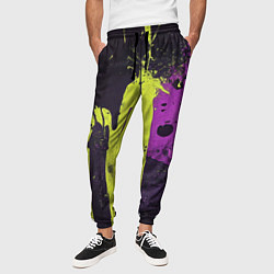 Брюки на резинке мужские Желтая и фиолетовая краска на черном, цвет: 3D-принт — фото 2