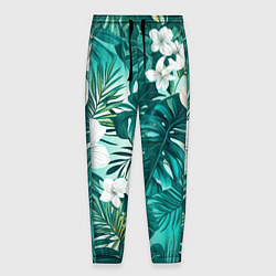 Брюки на резинке мужские Цветы и пальмовые листья - тропический паттерн, цвет: 3D-принт
