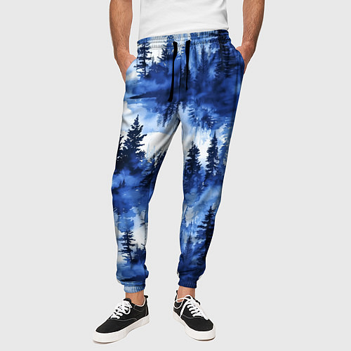 Мужские брюки Силуэты деревьев и отражения - акварельный лесной / 3D-принт – фото 3
