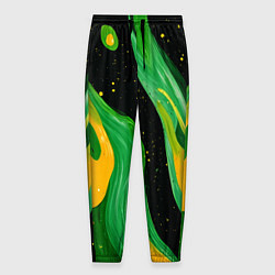 Брюки на резинке мужские Зелено-желтая краска на черном, цвет: 3D-принт