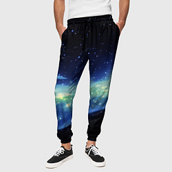Брюки на резинке мужские Синяя волна с зеленым оттенком на черном, цвет: 3D-принт — фото 2